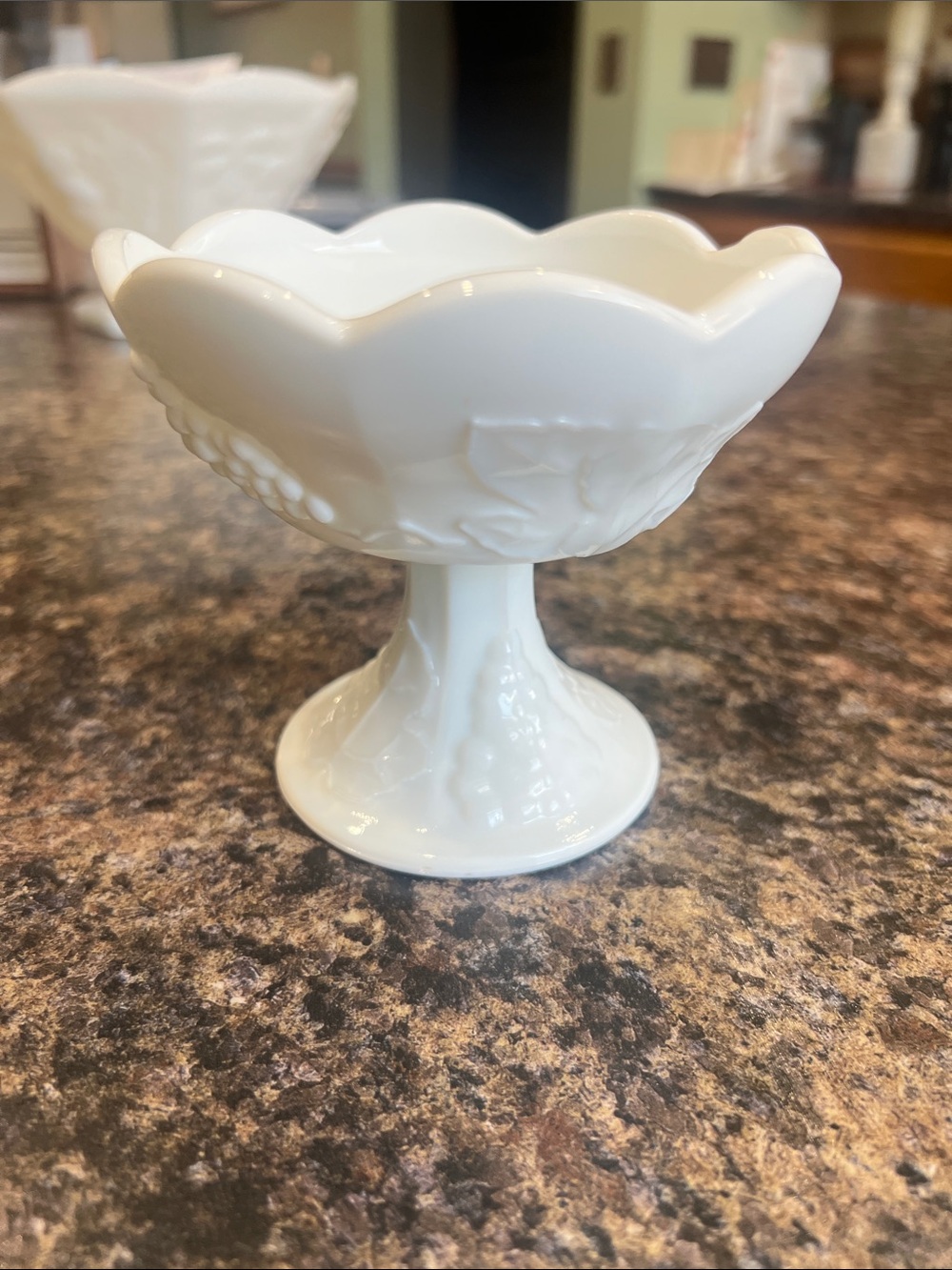 Vintage Milk Glass Pedestal Candle holder.  Harvest grape